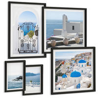 BILDER SET 5er Set - 50x50 cm & 20x30 cm & 40x60 cm Schwarzer Rahmen - Gebäude am Weißen Meer, Griechenland - Schwarz, Kunststoff (40/60cm) - TULUP