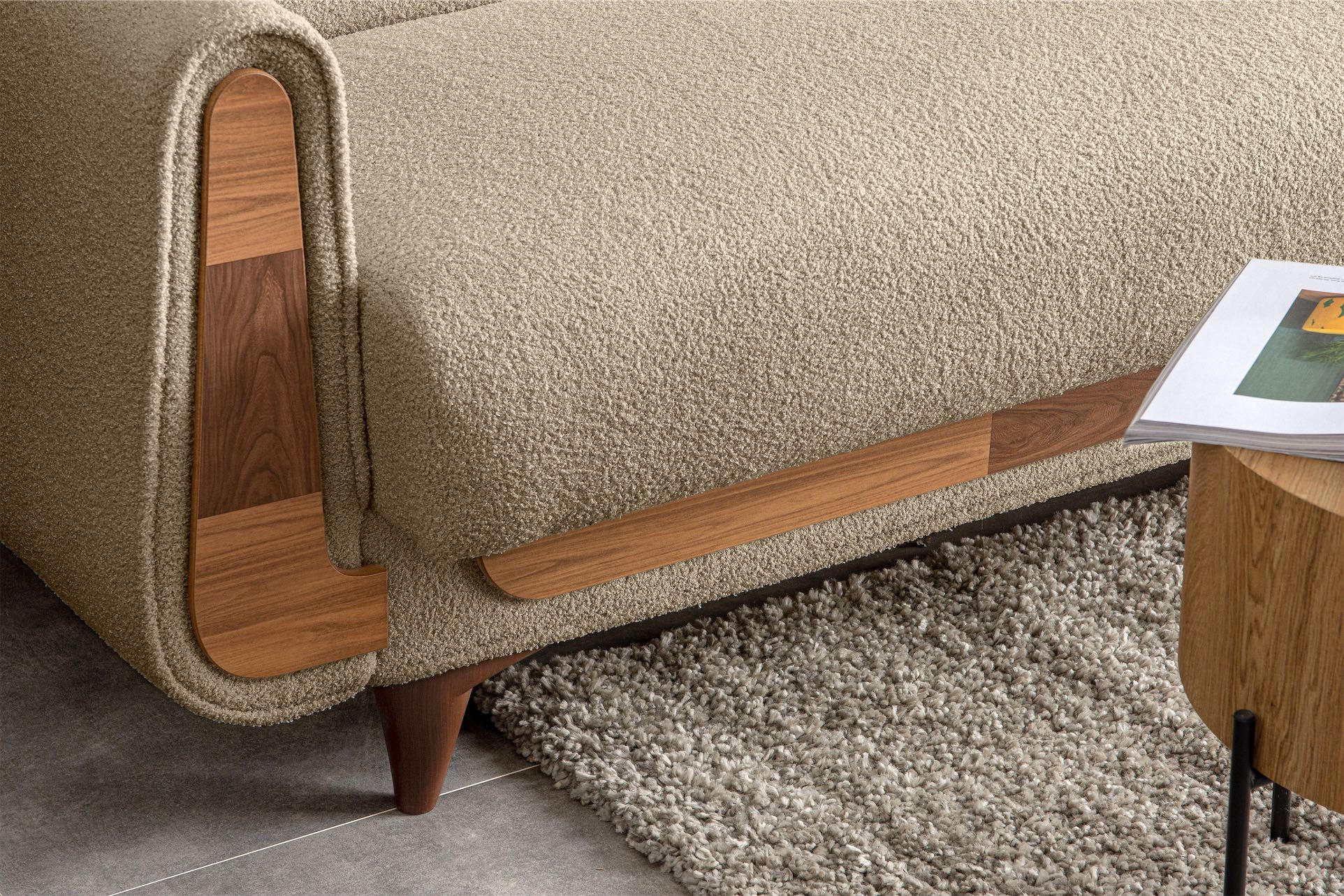 3-SITZER-SCHLAFSOFA GUSTAVO mit Armlehnen, hellbeige - Beige/Braun, Holz/Holzwerkstoff (230/98/98cm) - KONSIMO®