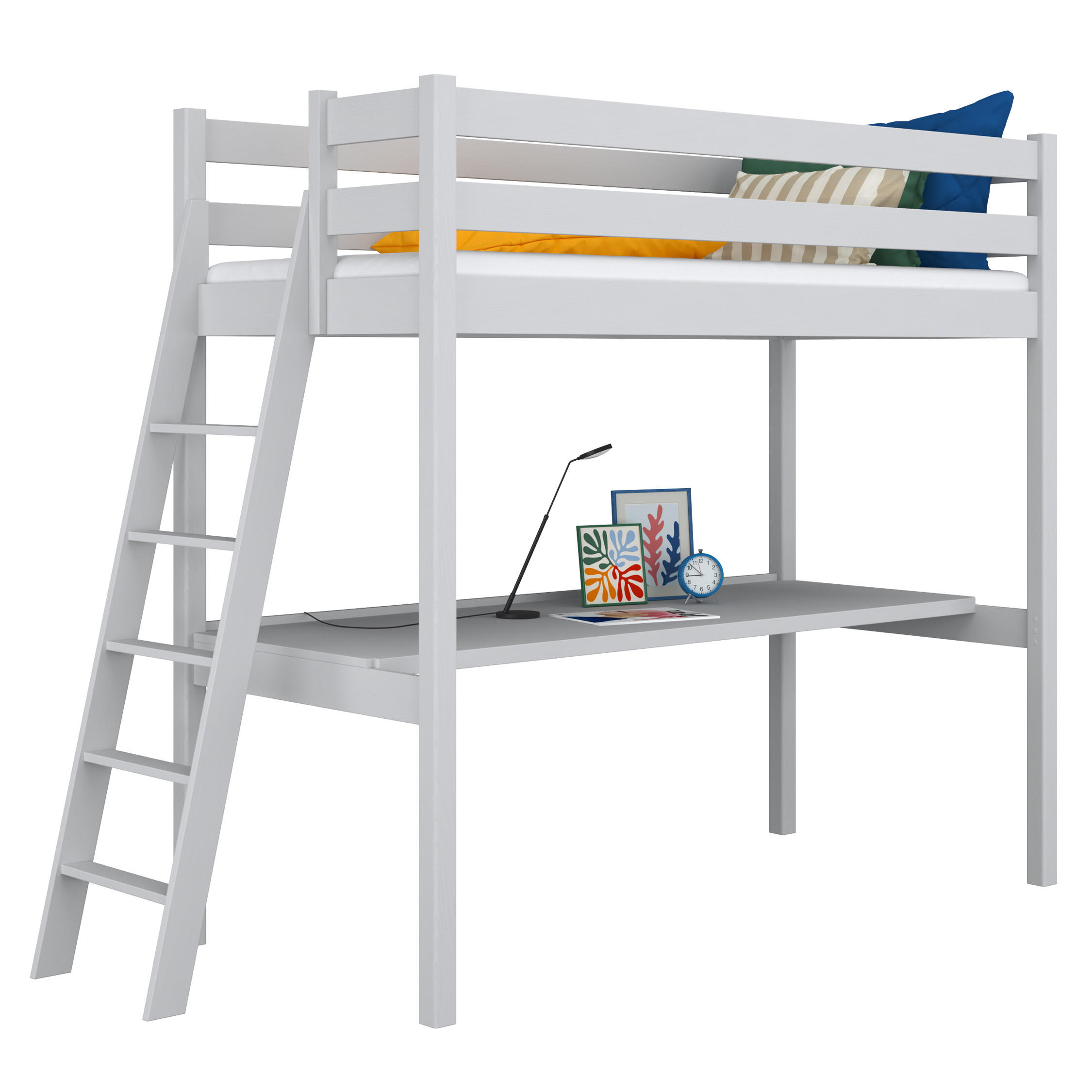 HOCHBETT N02 mit Schreibtisch Grau 90/190 - Grau, Naturmaterialien/Holz (90/190cm) - N-Wood