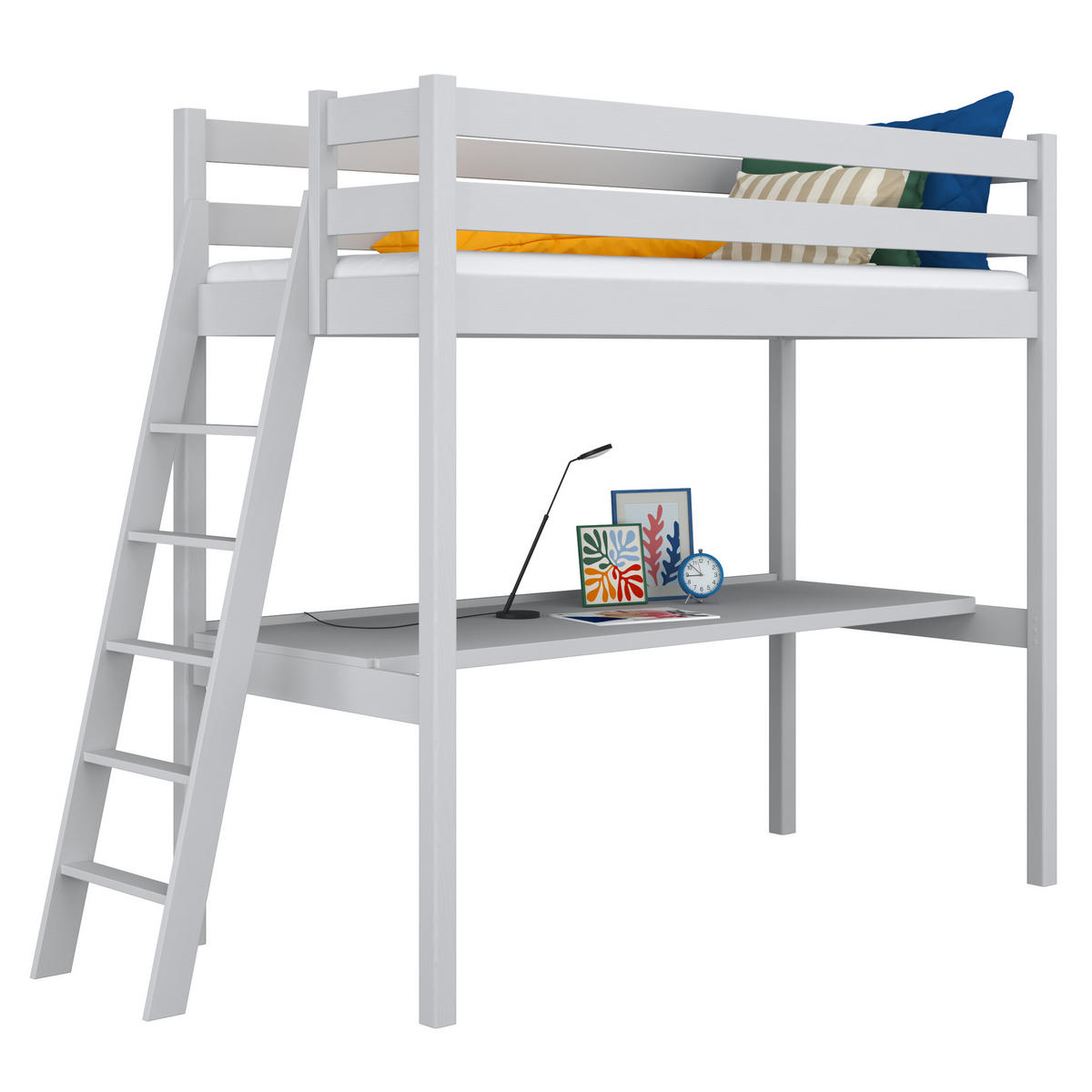 HOCHBETT N02 mit Schreibtisch Grau 90/190 - Grau, Naturmaterialien/Holz (90/190cm) - N-Wood