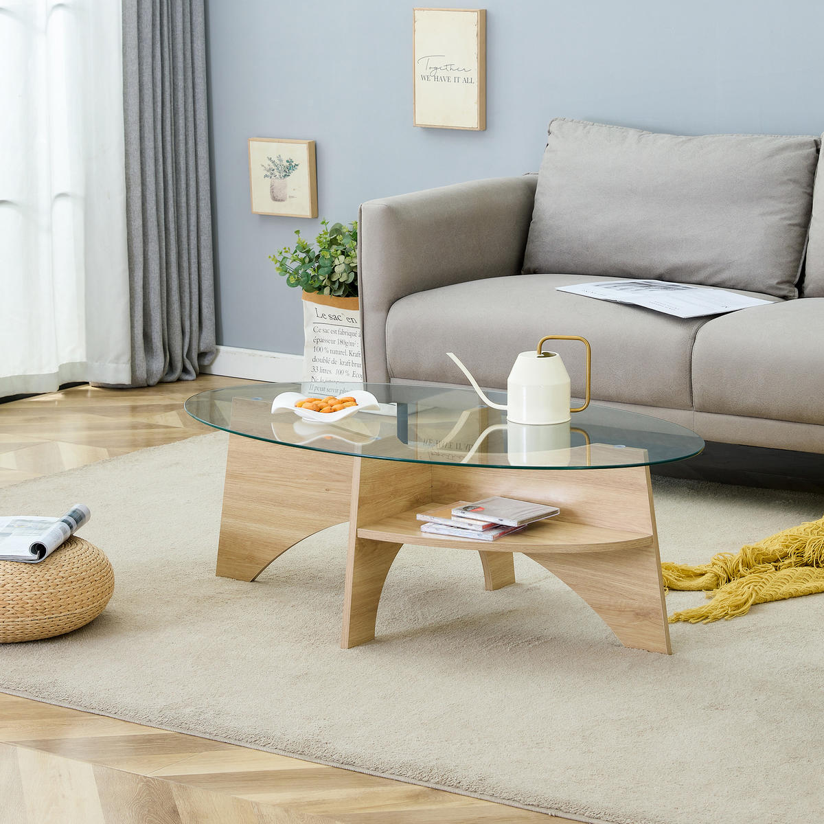 COUCHTISCH 104,9/60 cm transparent aus Sicherheitsglas mit Ablageboden - Transparent, Glas (104.9/60/45cm) - OKWISH