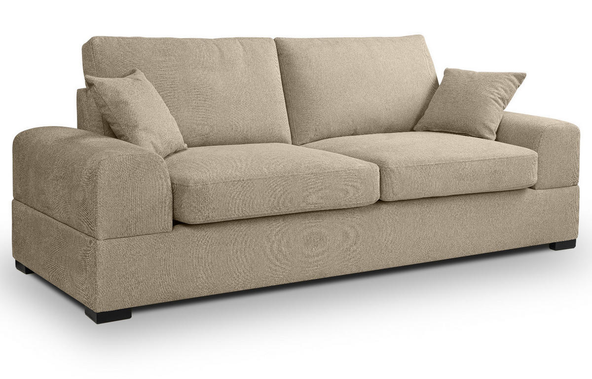 SOFA beige Strukturstoff, Couch 3-Sitzer 221 cm mit Premium Kaltschaum - Beige/Schwarz, Holz/Textil (221/90/93cm) - Inn.Furn