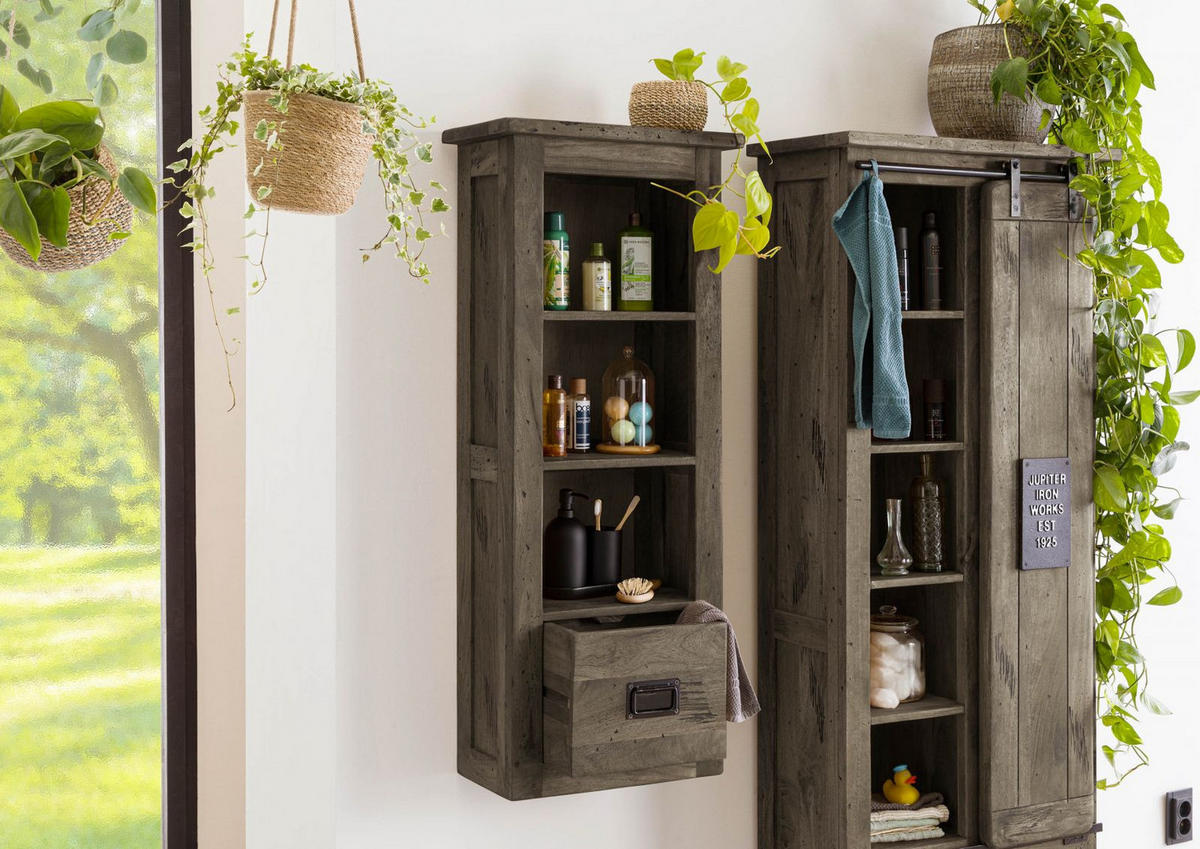 HÄNGESCHRANK Mango 50x26x120 grau lackiert RAILWAY #280 - Grau, Holz (50/120/26cm) - Massivmoebel24
