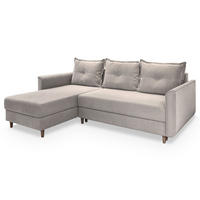ECKSOFA PISAN R-S Beige Plüsch-Stoff mit Schlaffunktion - Beige, Holz (220/140cm) - MASSENO