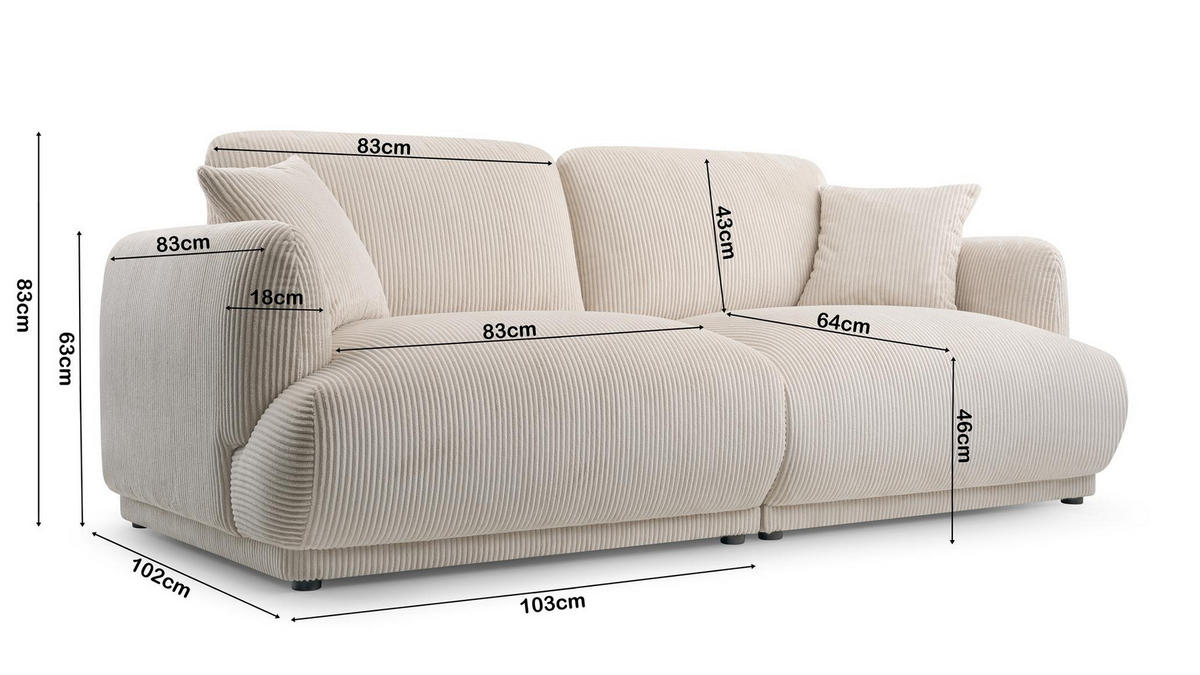 2-SITZER-SOFA Locco Beige, Zweisitzer Sofa - Beige, Holzwerkstoff (206/83/102cm) - Bettso