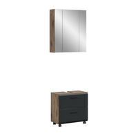BAD-SET auf Rollen Alba 3-tlg. (B/H/T: ca. 60/185/30 cm) in Nox Oak Nachbildung/schwarz matt - Eichefarben, Holzwerkstoff (60/185/30cm)