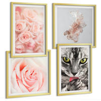 BILDER SET 4er Set - 50x50 cm & 40x60 cm Goldrahmen - Abstrakte Darstellung von grauen Katzenrosen - Goldfarben, Kunststoff (50/50cm) - TULUP