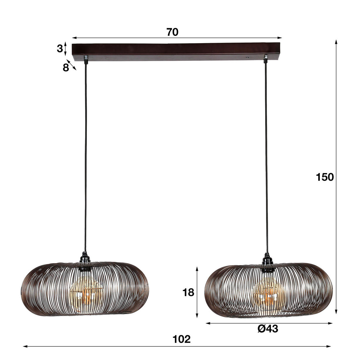 HÄNGELEUCHTE Disk Grau 102/43/ 150 cm - Grau, Metall (102/43/150cm) - Hoyz Collection