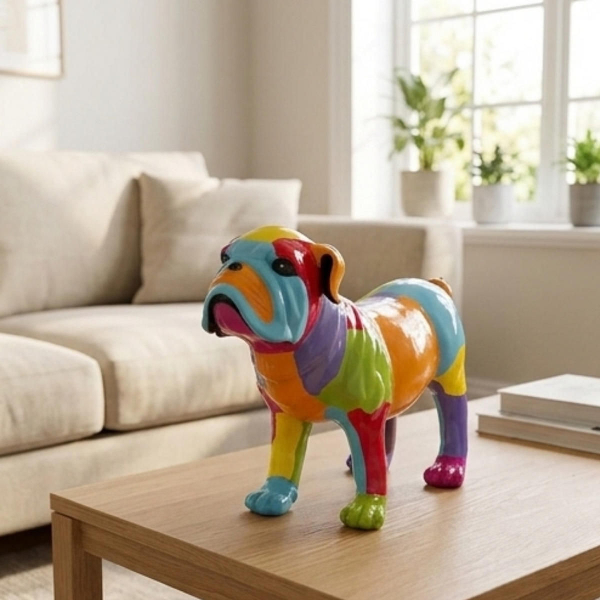 STATUE DOGGE, Deko Figur, Hund Figur, Skulptur, Bunte Figur, Tierfigur, Deko Hund, Wohn Deko, Garten Deko, Geschenk Idee, Modern, Kunst Figur - Multicolor, Naturmaterialien (25/20/10cm) - COCOMaison