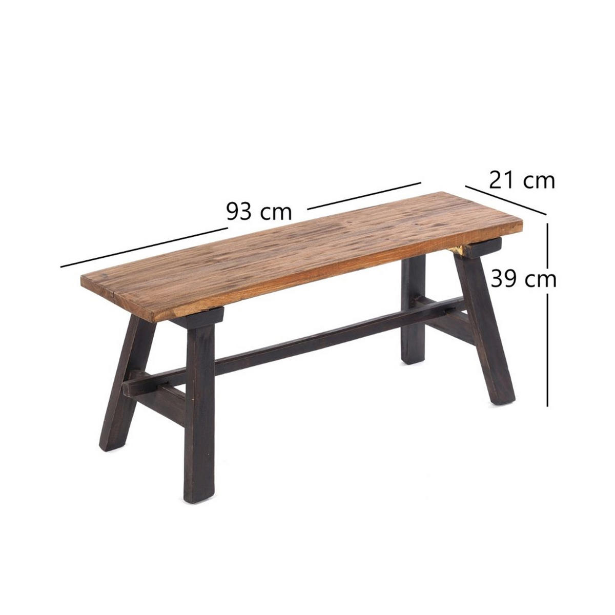 SITZBANK ANZIO 90 Mahagoni Massivholz, zusammenklappbar 04 schwarz-natur - Graubraun, Holz (90/39/26cm) - DESIGN DELIGHTS