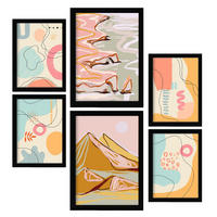 POSTER Set Mit 6 Linienufer In Kulissen Abstracts Ästhetische Dekorative Gemälde Für Ihr Wohnzimmer, Schlafzimmer, Zuhause A3 & A4 Schwarzer Rahmen - Schwarz, Papier (29/3cm) - Nacnic