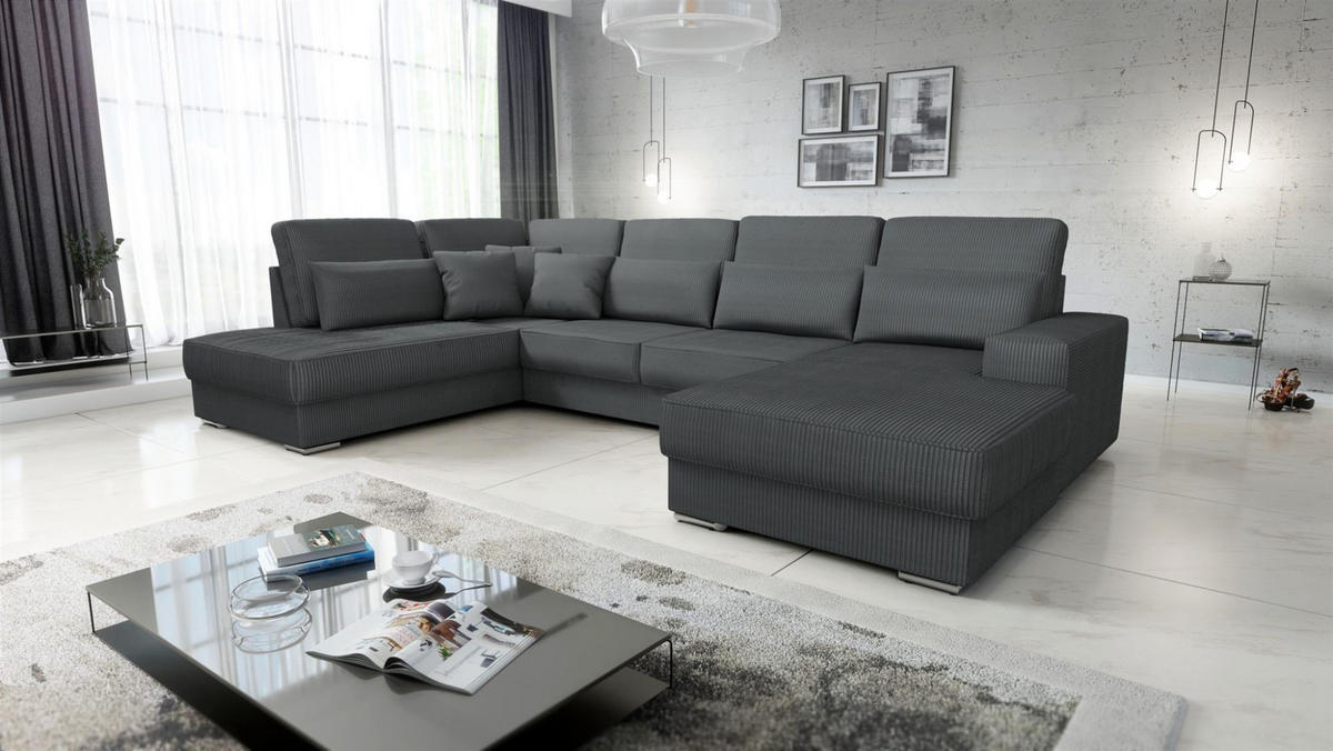 WOHNLANDSCHAFT Nevio In Scala - Dunkelgrau, Holzwerkstoff/Textil (401/88/226cm) - Fun Möbel
