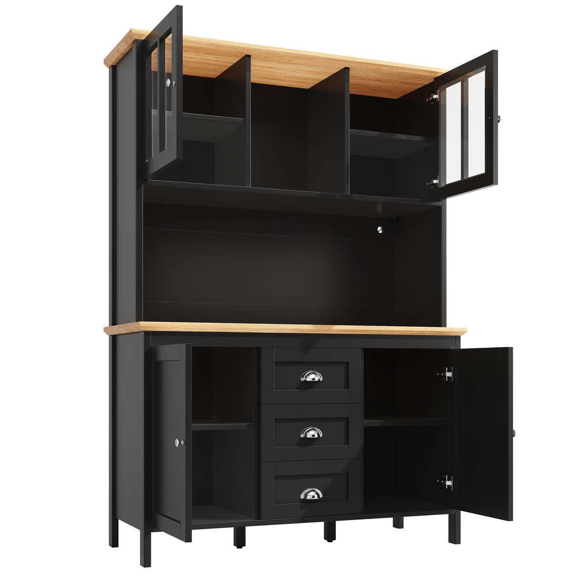 KÜCHENSCHRANK LED 120x40x179Cm 4 Türen 3 Schubladen - Schwarz, Metall (120/179/40cm) - FLIEKS