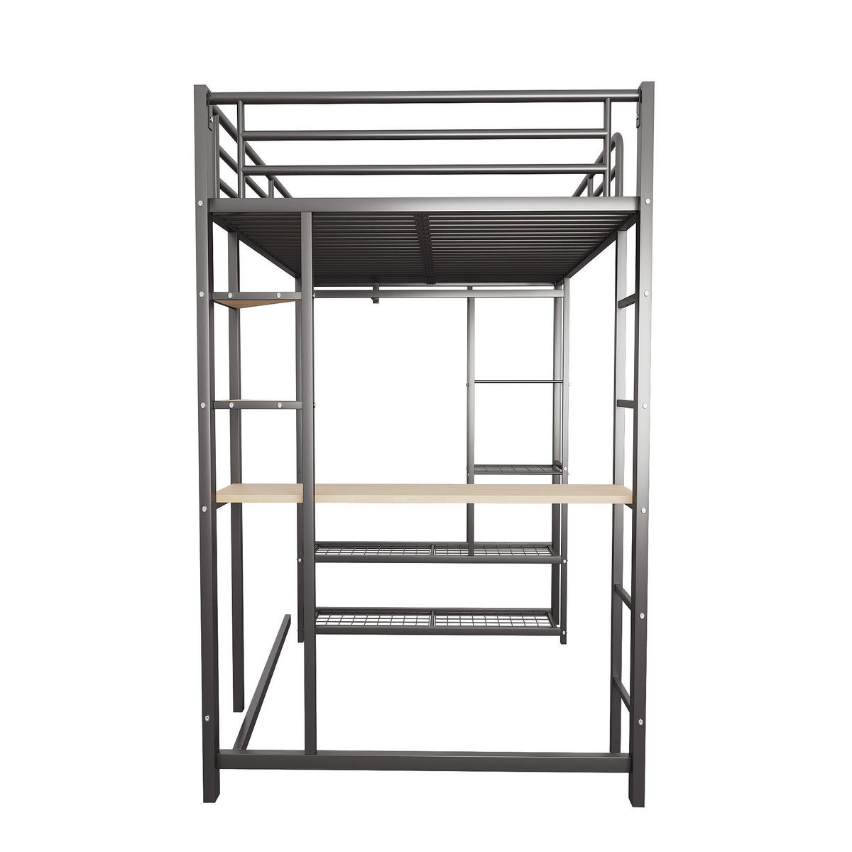 HOCHBETT aus Metall und MDF 90x200 cm in Schwarz mit Schreibtisch & Stauraum - Schwarz, Metall (90/200cm) - Modfu