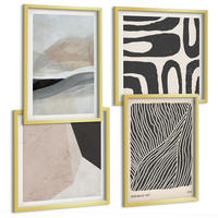BILDER SET 4er Set - 50x50 cm & 40x60 cm Goldrahmen - Abstrakte Boho-Dekorationsmuster - Goldfarben, Kunststoff (50/50cm) - TULUP