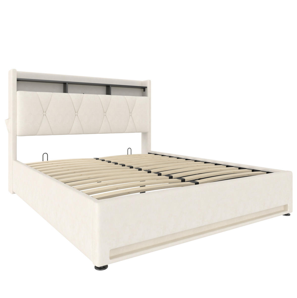 POLSTERBETT 140/200 cm beige aus Samt mit LED und Stauraum - Beige, Textil (140/200cm) - OKWISH