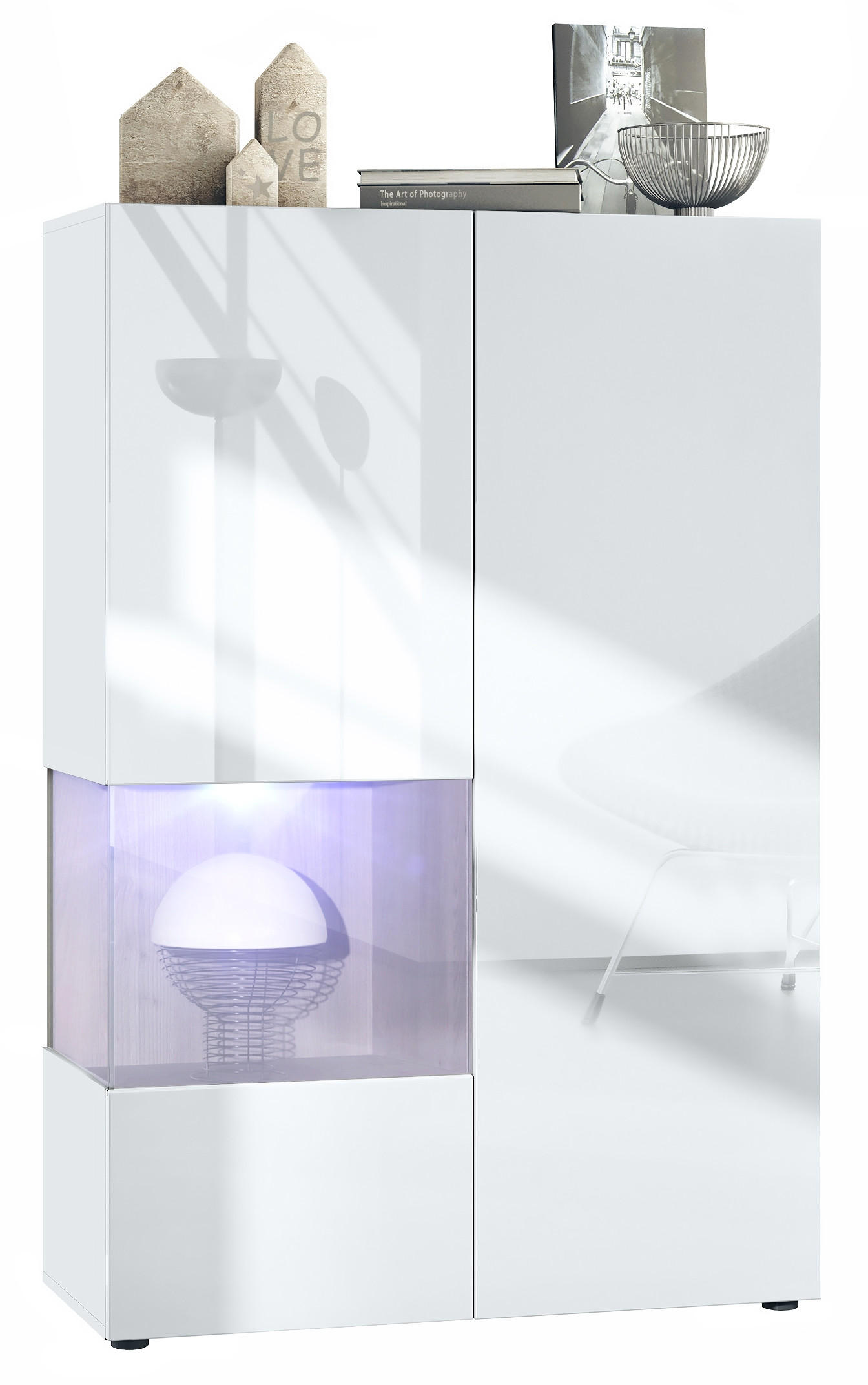 VITRINE Morena Einsatz in Eiche Nordic - Silbereichenfarben, Holzwerkstoff (91.5/136.5/37cm) - Vladon
