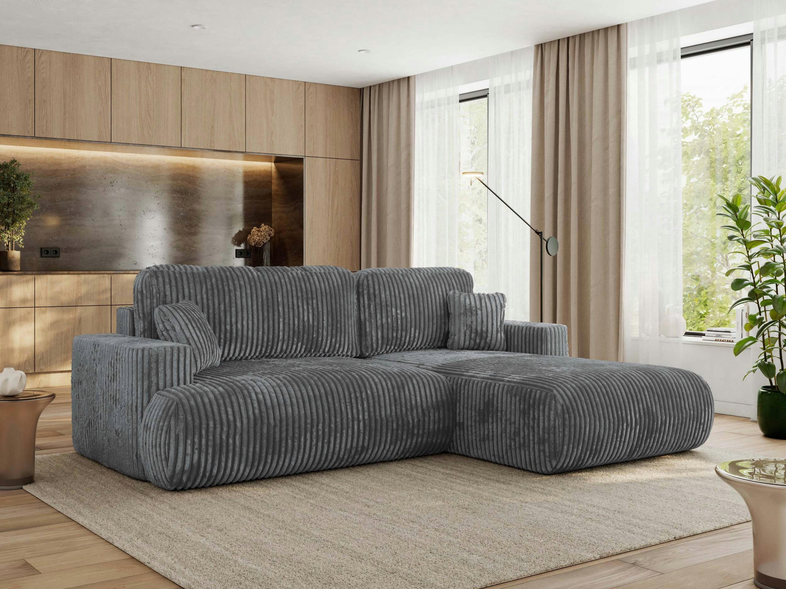 ECKSOFA OVO L Dunkelgrau Cord - Rechts Seite - Dunkelgrau/Schwarz, Kunststoff/Textil (195/271cm) - MKS