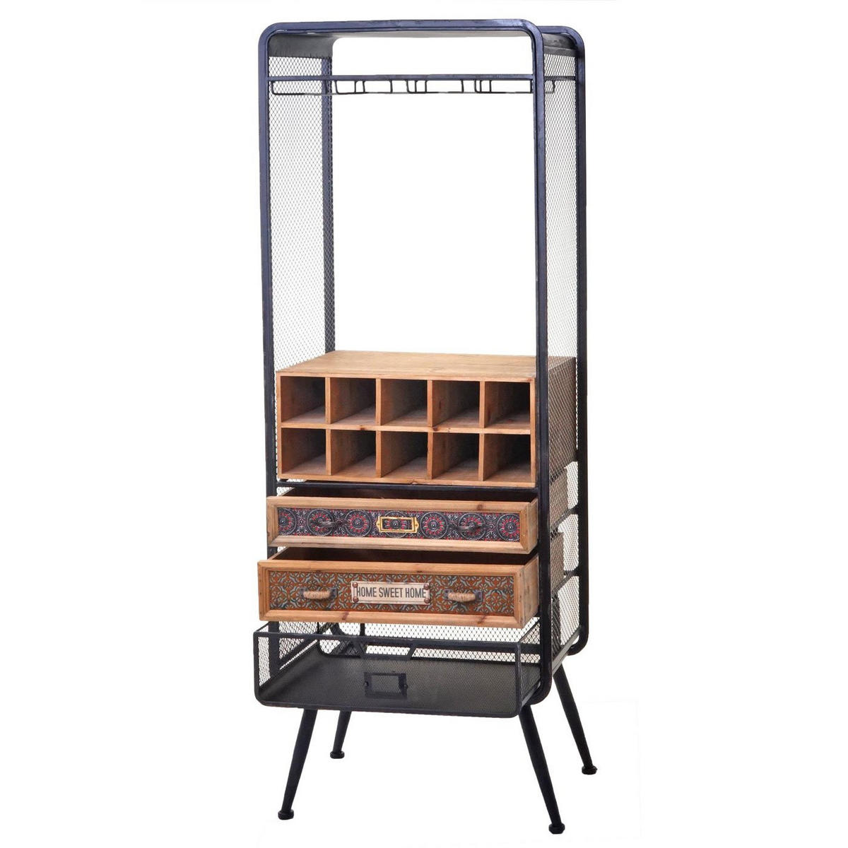 WEINREGAL Schwarz, Braun - Schwarz/Braun, Holz (57/157/38cm) - MCW