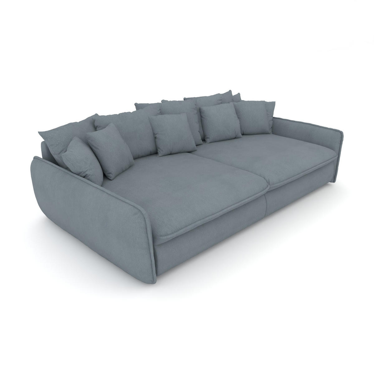 BIGSOFA Hereford XXL Cord Blau inkl. 12 Kissen 274/131/61 cm - Grau, Kunststoff/Textil (274/61/131cm) - foamnova