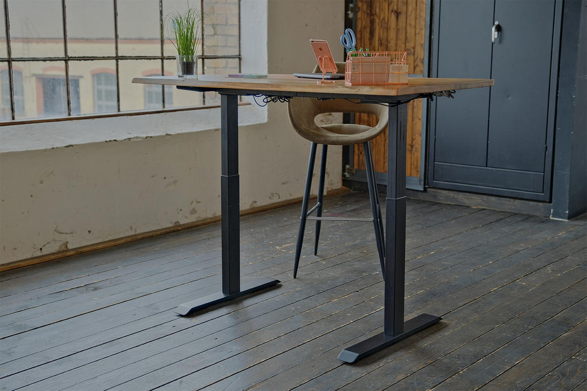 SCHREIBTISCH LORA elektrisch höhenverstellbar Holz Akazie - Schwarz/Naturfarben, Holz (180/90/72cm) - KAWOLA