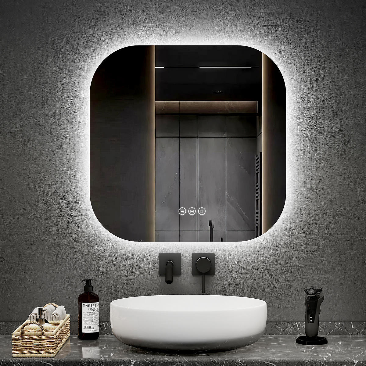 BADSPIEGEL mit Beleuchtung Quadratischer 60/60 cm - Weiß, Glas (60/2.5/60cm) - EMKE