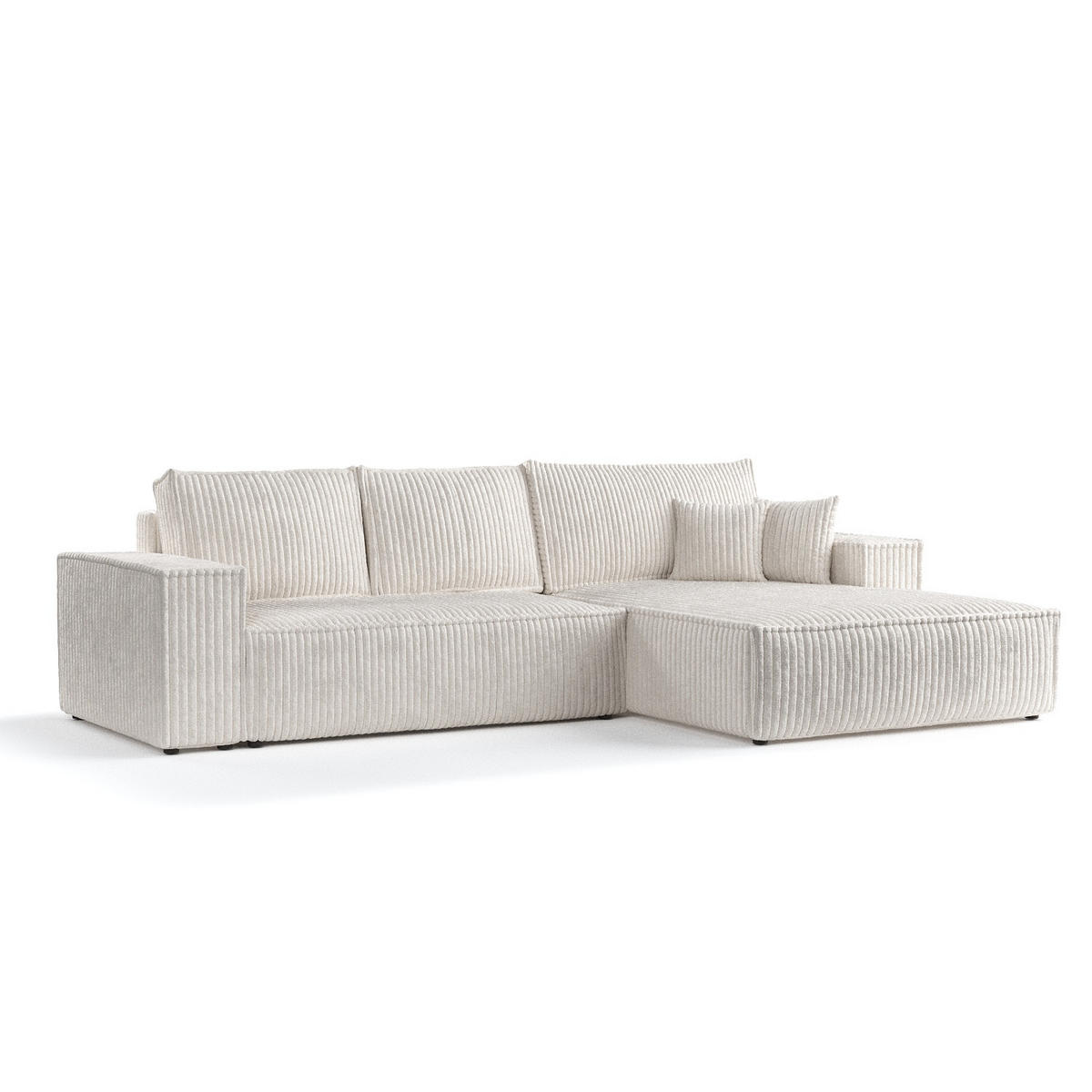ECKSOFA Maze Creme Plüschstoff - Rechts Seite - Creme/Schwarz, Holz/Holzwerkstoff (294/185cm) - Maison de Reve