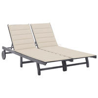 2-PERSONEN-SONNENLIEGE mit Auflage Grau Akazie Massivholz - Grau, Holz (200/76/200cm) - furnicato