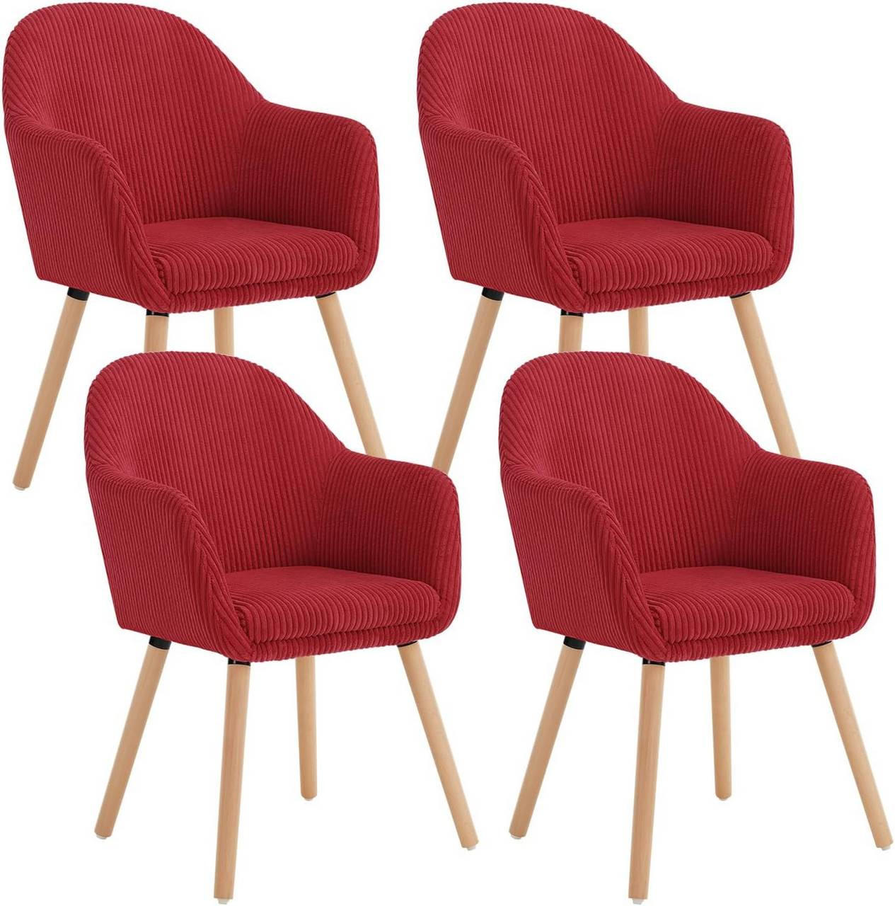 ESSZIMMERSTUHL 4er Set Cord, Holzbeine, Rot - Eichefarben/Rot, Holz/Kunststoff (55.5/83.5/56.5cm) - Woltu