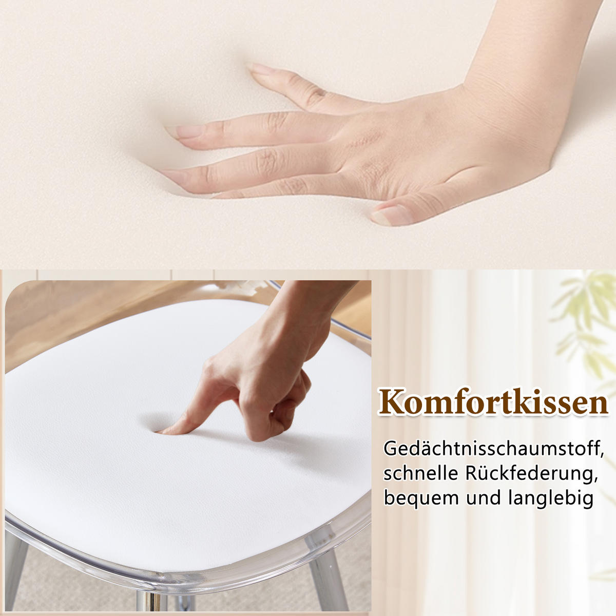 BARHOCKER 2er-Set Transparent mit Rückenlehne und silberfarbenem Metallgestell - Silberfarben, Metall (38/96.5/33cm) - PANGIVO