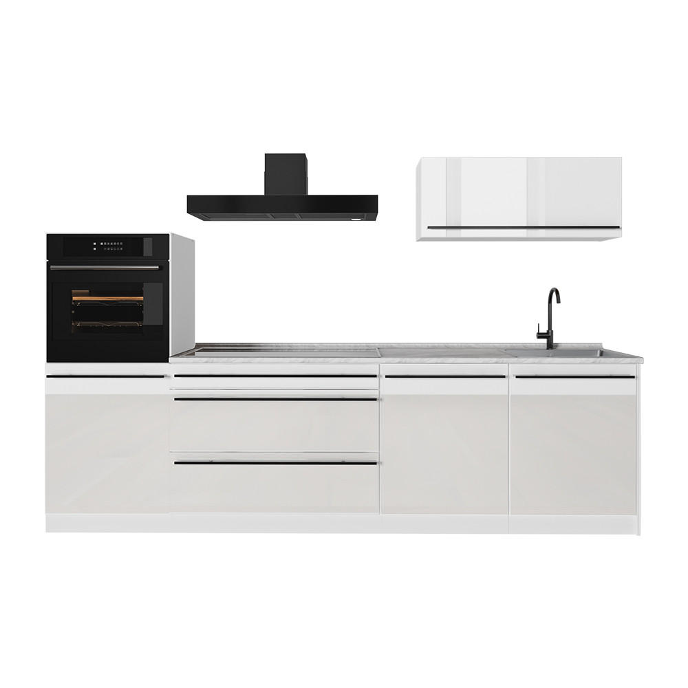 KUCHYNKA R-Line, Biely vysoký lesk/biely, 280 cm Marmori työtaso - biela/biela s vysokým leskom, kompozitné drevo (280/143/60cm) - Vicco
