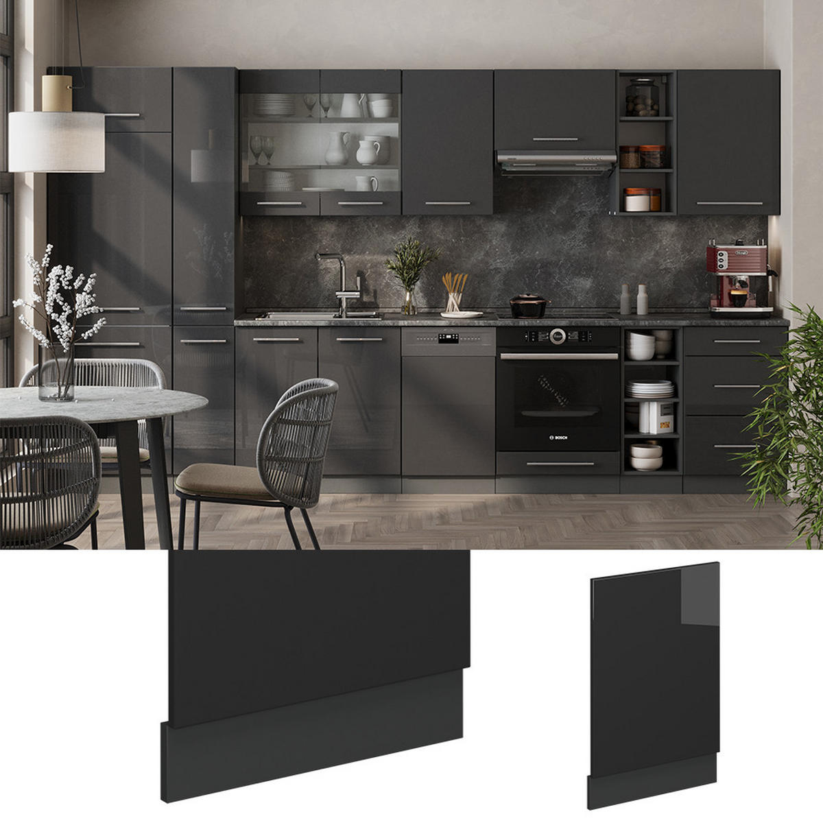 FRONTBLENDE Fame-Line Anthrazit Hochglanz 45 cm , AP Anthrazit - Schwarz Hochglanz/Anthrazit, Holzwerkstoff (45/67.4/1.6cm) - Vicco