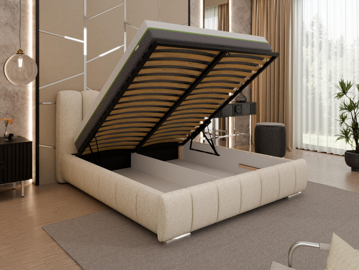 POLSTERBETT Zaira 160x200cm – Elegantes Polsterbett für modernen Wohnstil , ZONIERTE TASCHENFEDERN KOKOS (21cm), beige - Beige, Holz (160/200cm) - Panda Möbel