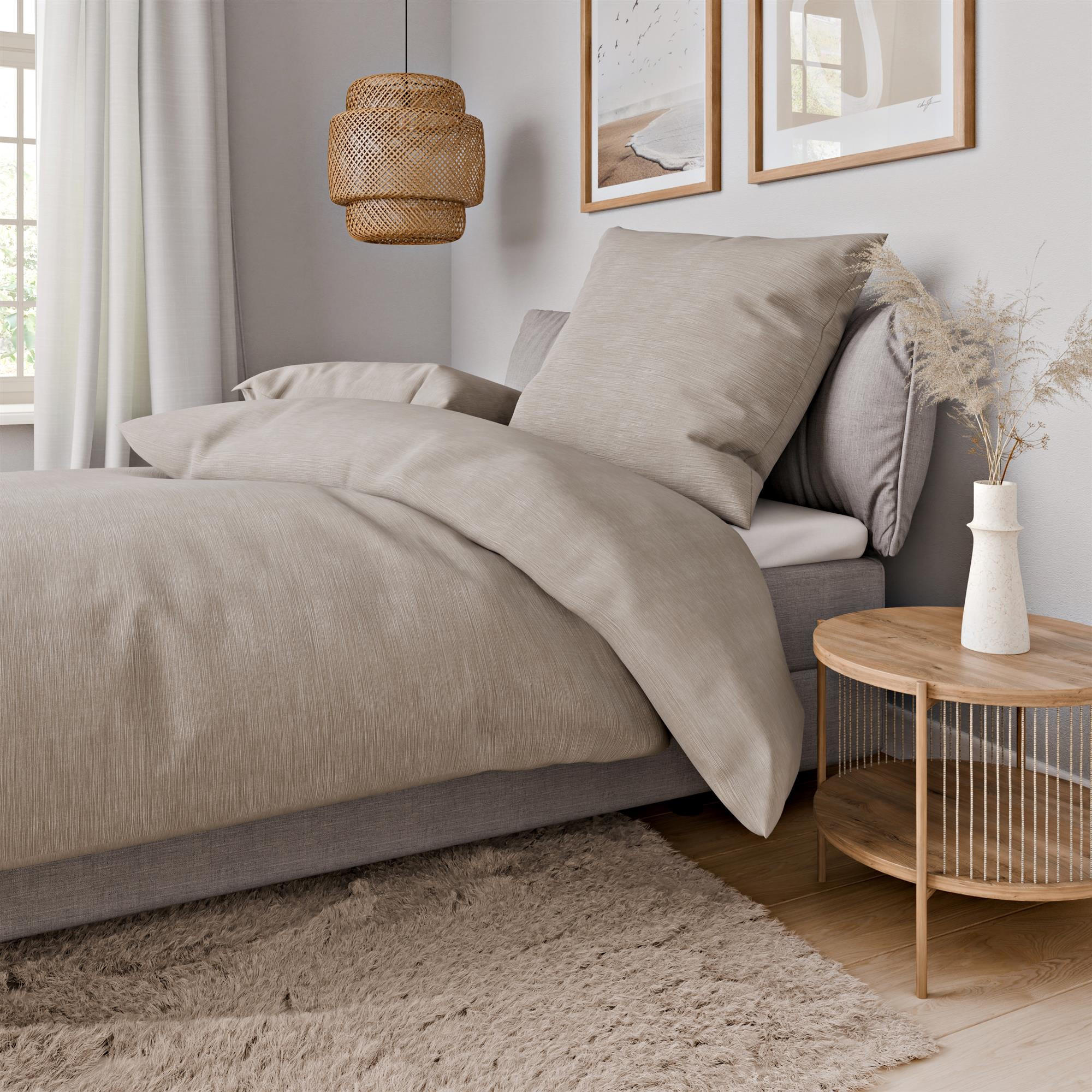 BETTWÄSCHE 240x220 Renforce Bettbezug Baumwolle Melange Taupe Beige - Taupe, Textil (240/220cm) - Carpe Sonno