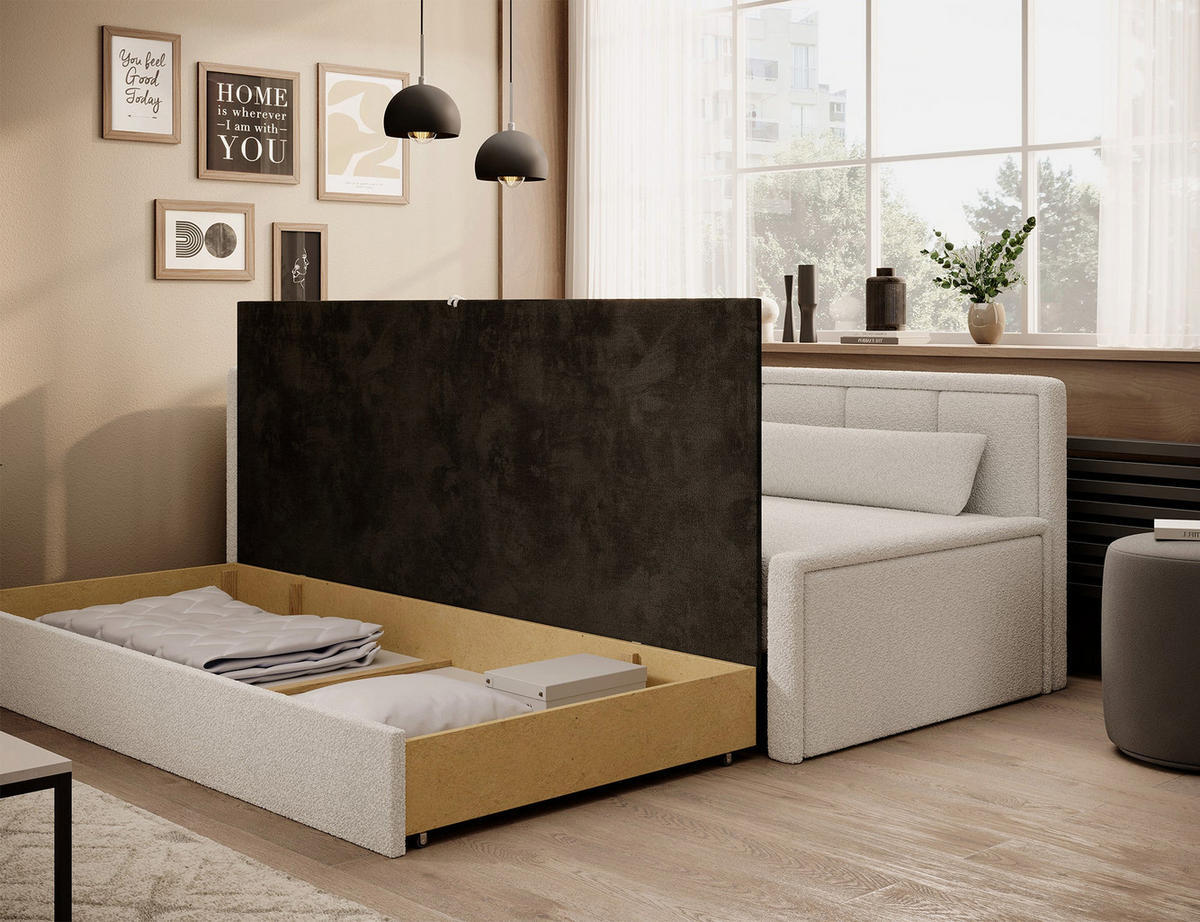 SCHLAFSOFA FULGEO mit Schlaffunktion & Bettkasten – Modernes 3-Sitzer Sofa, Liegefläche 200 x 150 cm - Weiß, Kunststoff (214/82/77cm) - Wohnideebilder