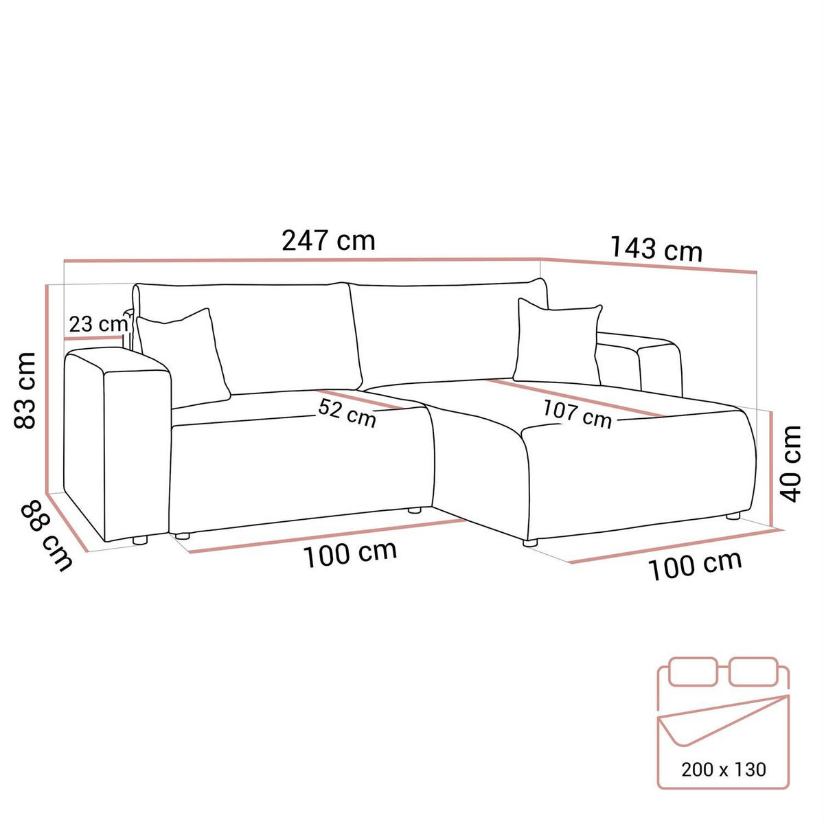 Ecksofa MOVE mit Schlaffunktion und Bettkasten, Tilia 52 - Cognac, Textil (247/143cm) - Lookway