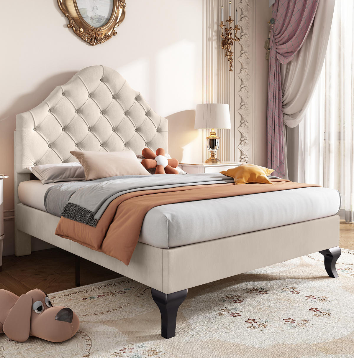 POLSTERBETT mit Lattenrost 90x200 cm Samt Beige - Beige, Metall (90/200cm) - Meubliv