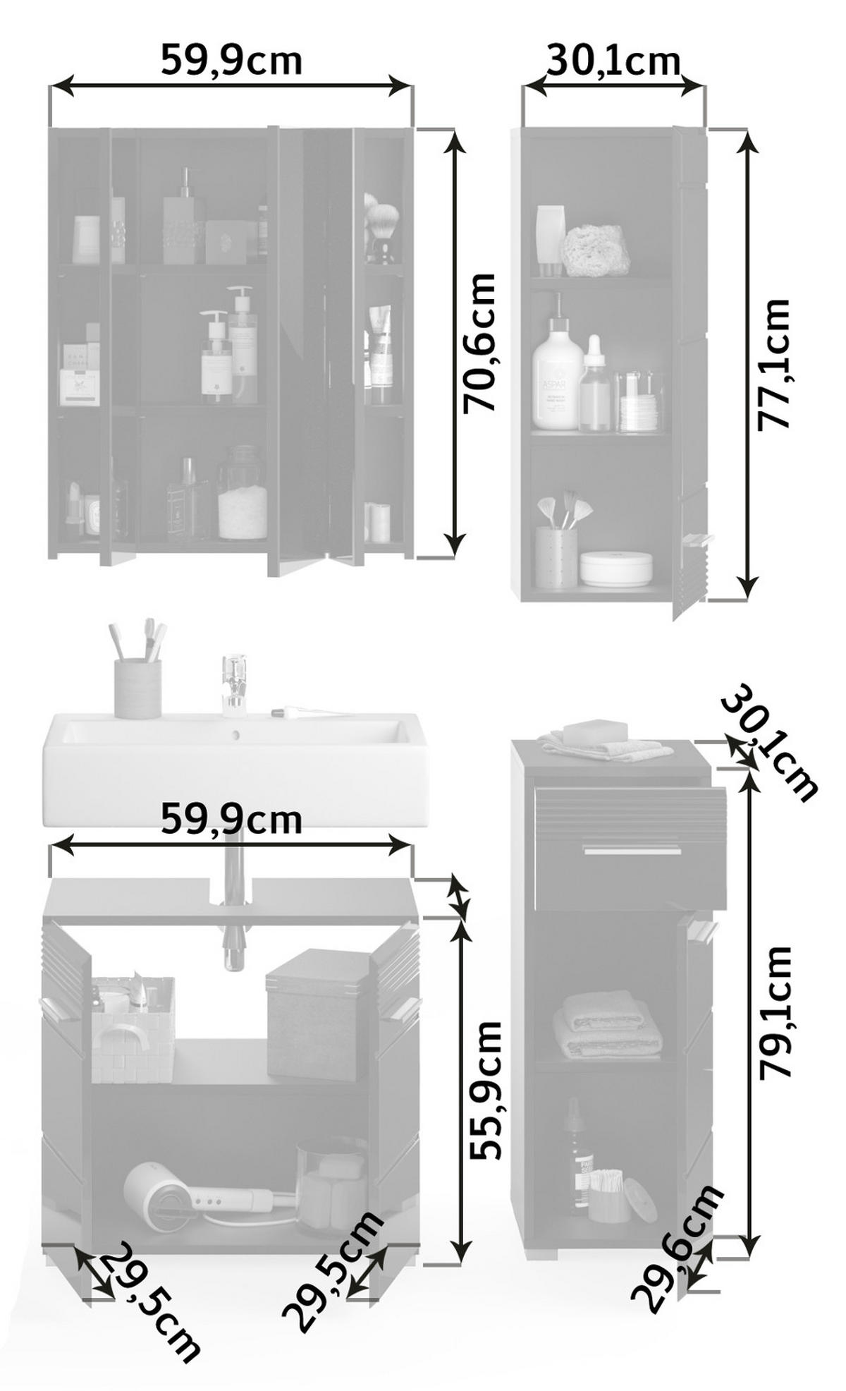 BADMÖBEL-SET schwarz Hochglanz 4-teilig 105 cm - Schwarz, Holzwerkstoff (105/182/34cm) - Inn.Furn