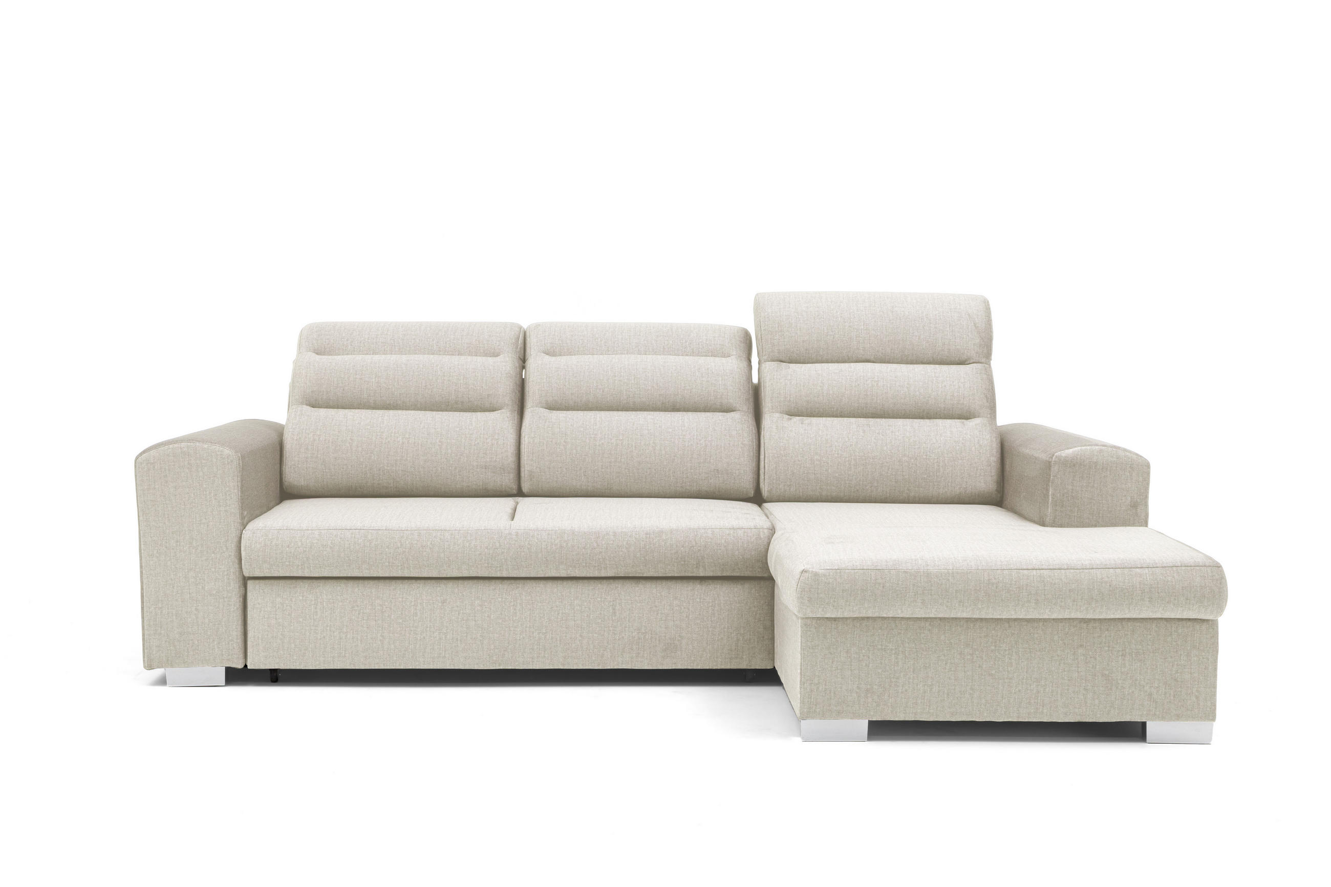ECKSOFA CLOUD S Rechts mit Schlaffunktion 120x200 Velours Creme - Chromfarben/Creme, Holz/Kunststoff (260/155cm) - Muffo