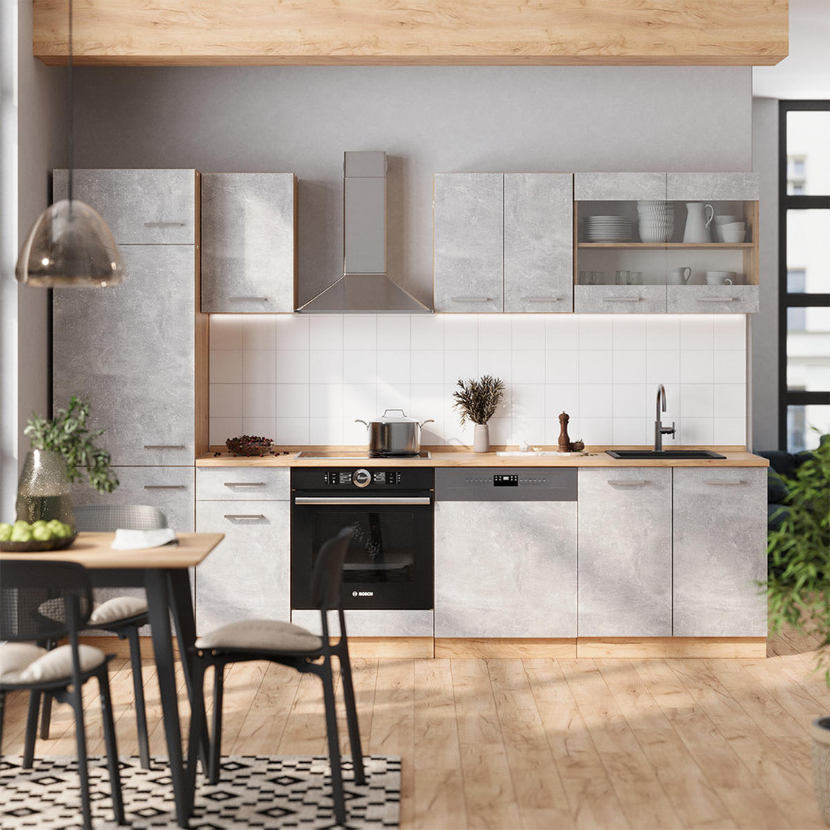 KUCHYNSKÝ KÚT R-Line Betón/zlatý dub - sivá, kompozitné drevo (300/81.6/60cm) - Vicco