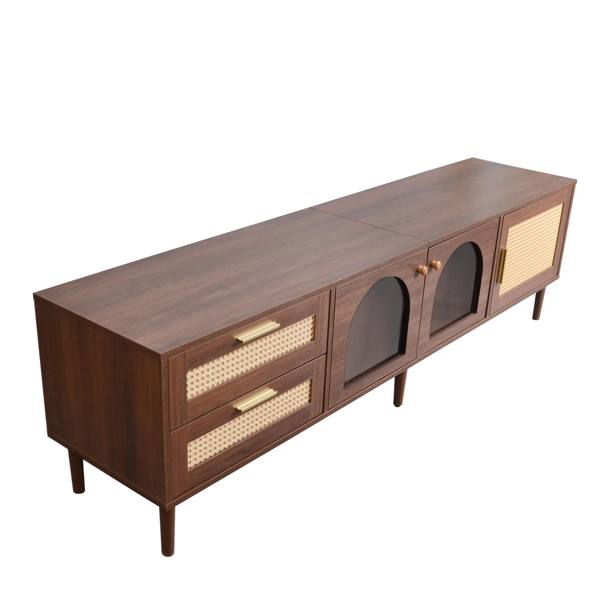 TV-ELEMENT180X40X50CM für 80ZollFernseher mit LEDBeleuchtung RattanTüren - Braun, Holz (42/22/94.5cm) - Raelunyi