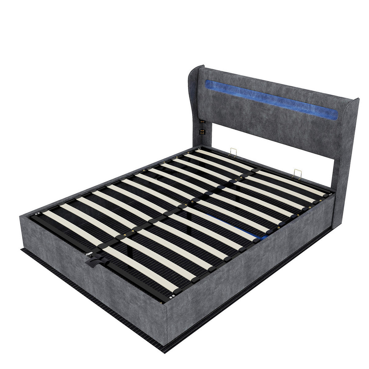 POLSTERBETT 140/200 cm mit LED-Beleuchtung, verstellbarem Kopfteil und Bettkasten, Grau - Grau, Textil (140/200cm) - Redom