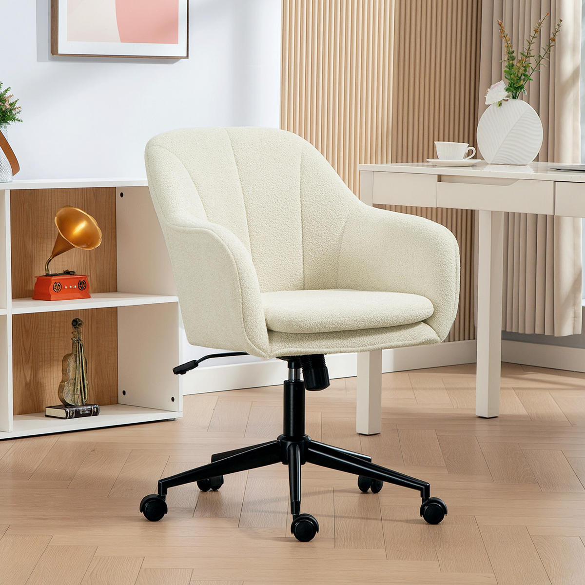 SCHREIBTISCHSTUHL Homeoffice Stuhl mit Samtoptik Gewölbter Rückenlehne Beige - Beige, Textil (60/94/63cm) - HOMCOM