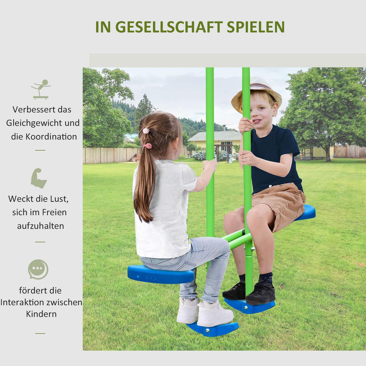 GARTENSCHAUKEL spielplatzschaukel schaukelwippe outdoor Schaukelgerüst mit 2 Schaukeln - Grün, Metall (140/280cm) - Outsunny