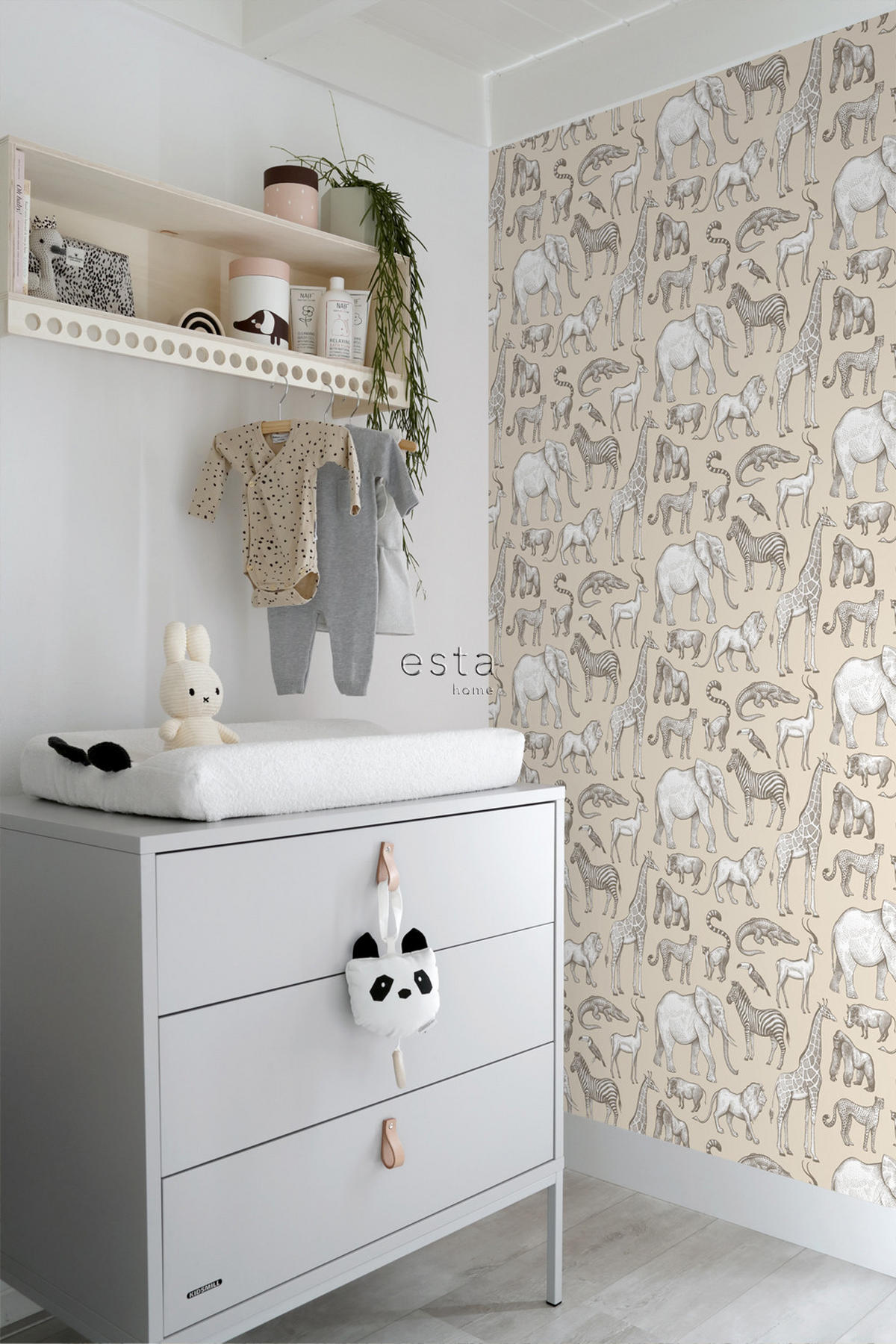 TAPETE Dschungeltiere 53 cm x 10.05 m - Beige, Papier (53/0.1cm) - ESTAhome