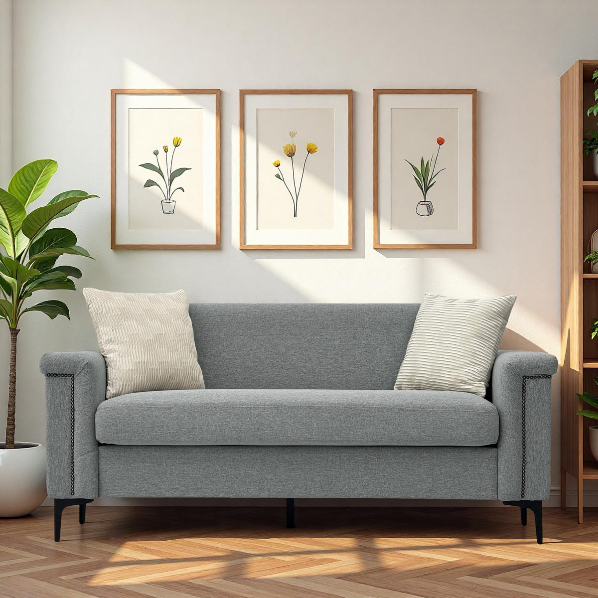 2-SITZER Sofa Feinleinen Polyester mit Taschenfederkern und Metallfüßen 172/73.5/81.5 cm Hellgrau - Hellgrau, Textil (73.5/81.5/172cm) - Redom