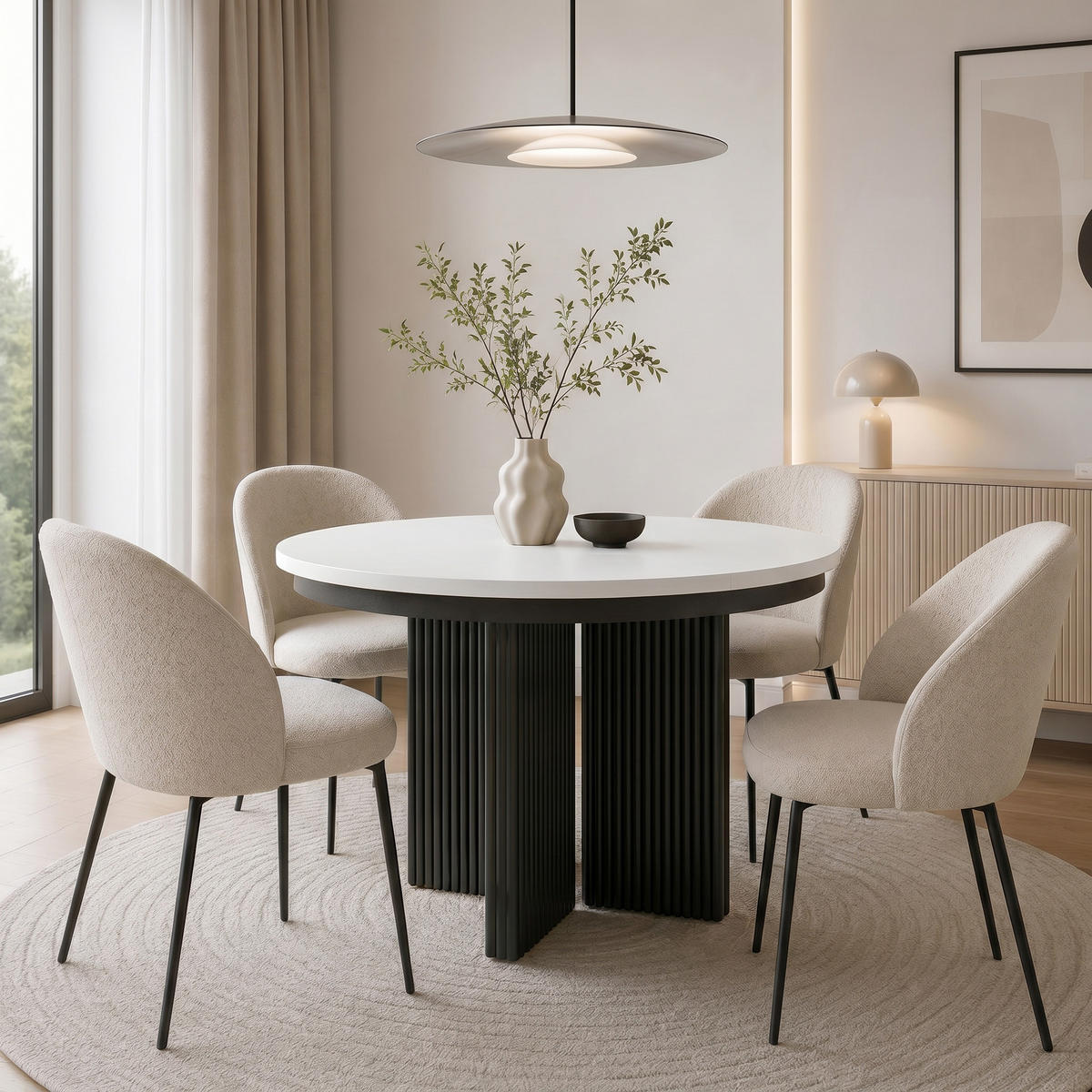 JÍDELNÍ STŮL Prestige, kulatý designový stůl, rozkládací Ø 100–180 cm, bílá + černá - bílá/černá, kov (100/100/77cm) - Beautysofa