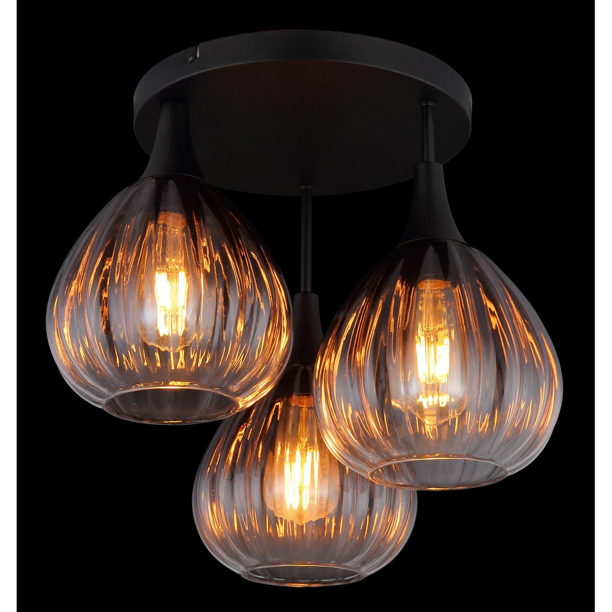 DECKENLEUCHTE Metall, Schwarz, Glas rauchfarben, 3-flammig - Schwarz, Glas (44/44/35cm) - Globo Lighting