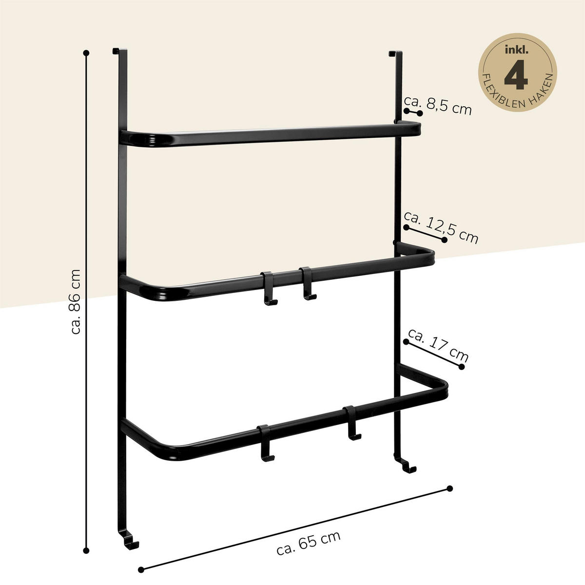 TÜR-HÄNGEREGAL, Metall, schwarz - Schwarz, Metall (65/86/17cm) - bremermann