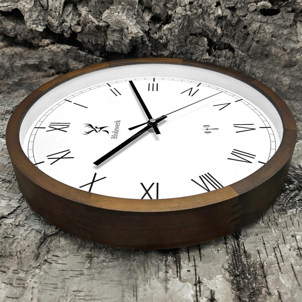 WANDUHR Holz Designer DUISBURG (FUNK) Loft Wand Uhr, braun, weiß - Dunkelbraun/Schwarz, Glas/Holz (30/30/4.2cm) - Holzwerk